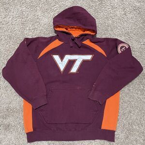 VTG Virginia Tech Hokies Hoodie Maroon Brunt Orange Large Colosseum Embroidered
